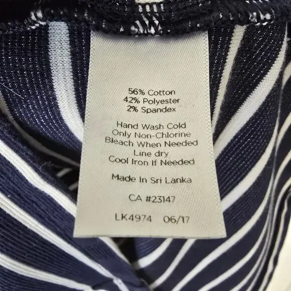 Talbots Roll Neck Striped Knit Shift Dress 3/4 Sleeves Navy Blue Size Large - Picture 8 of 8